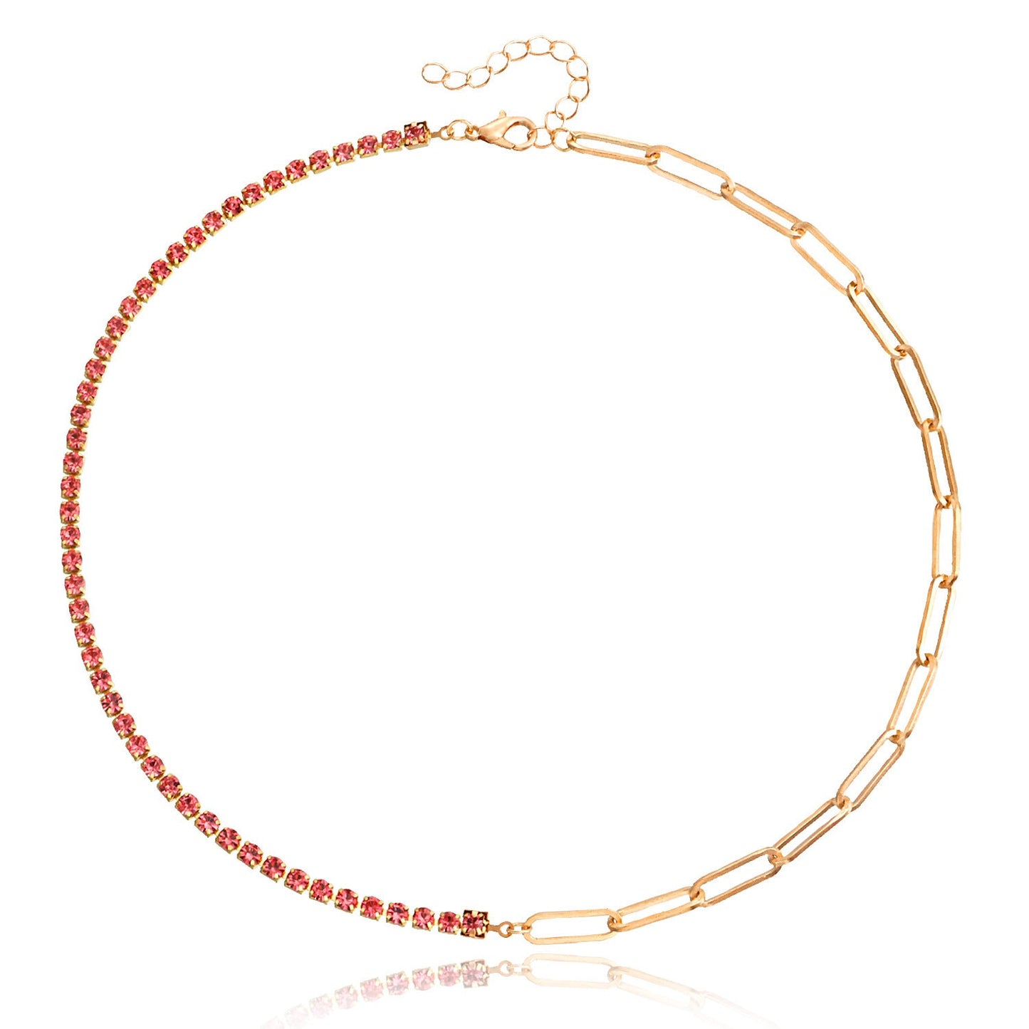 Paper Clip Chain with Colorful Zirconia Tennis Necklace