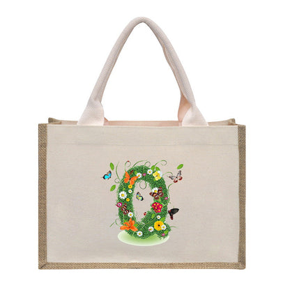 Cotton and linen canvas tote bag, printed letter tote bag, portable light handbag, gift shopping bag