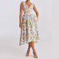 Women's Fashion Sexy V-Neck Halter Suspender Printed Dress