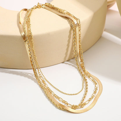 5-in-1 Layered Gold Necklace Set - Tarnish-Free 14k Gold Plated Chunky Chain Stack for Women