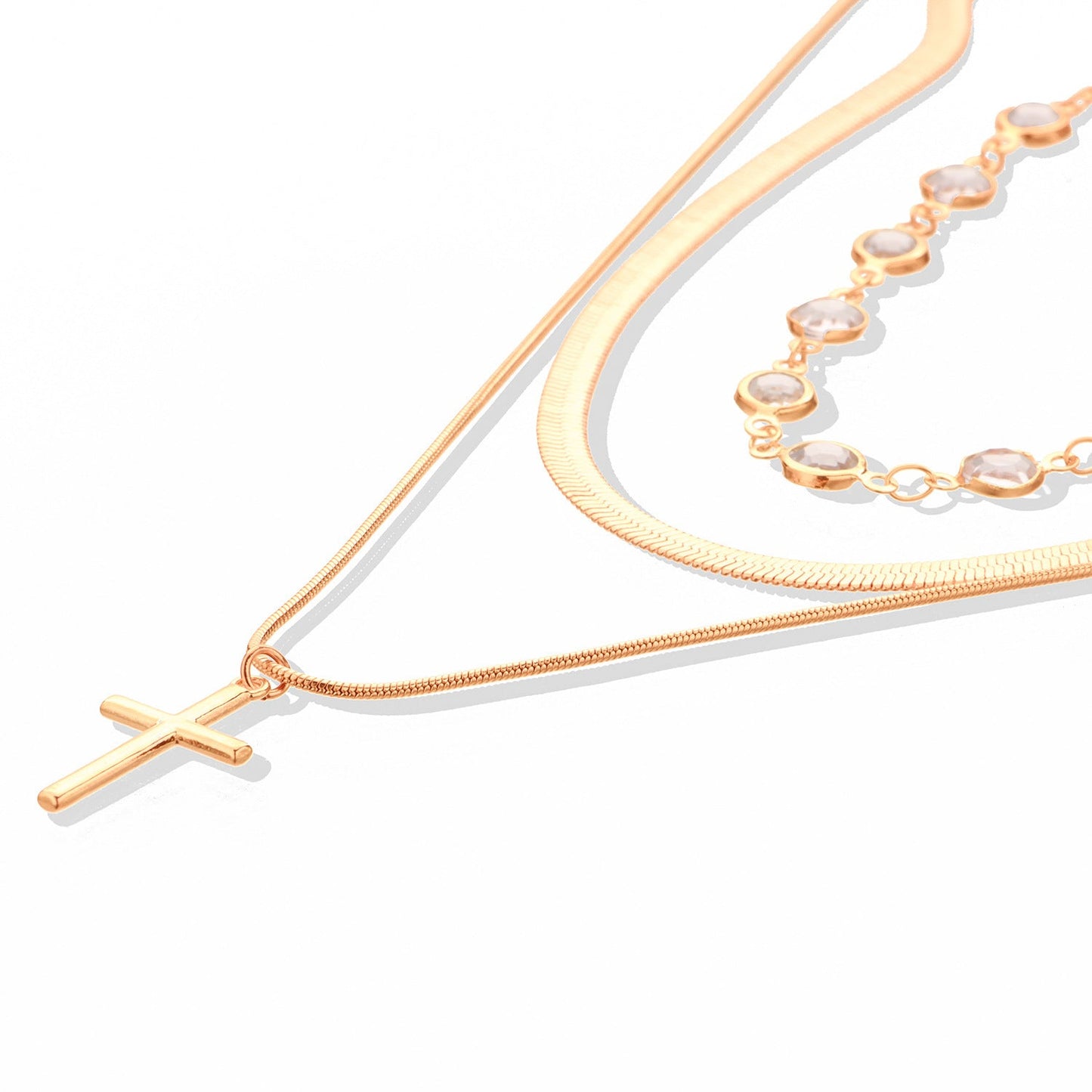 Cross Pendant Snake Bone Chain Necklace for Women