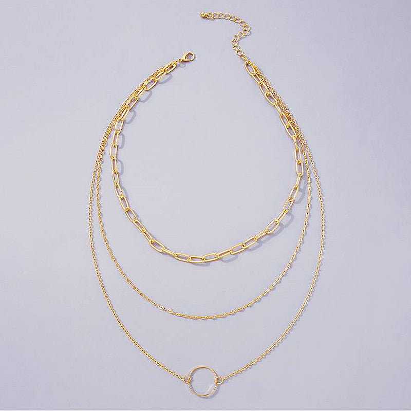 Multi Layers Metallic Chain Hollow Heart Pendant Necklace