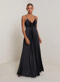 Pleated Tie-Strap Slip Dress