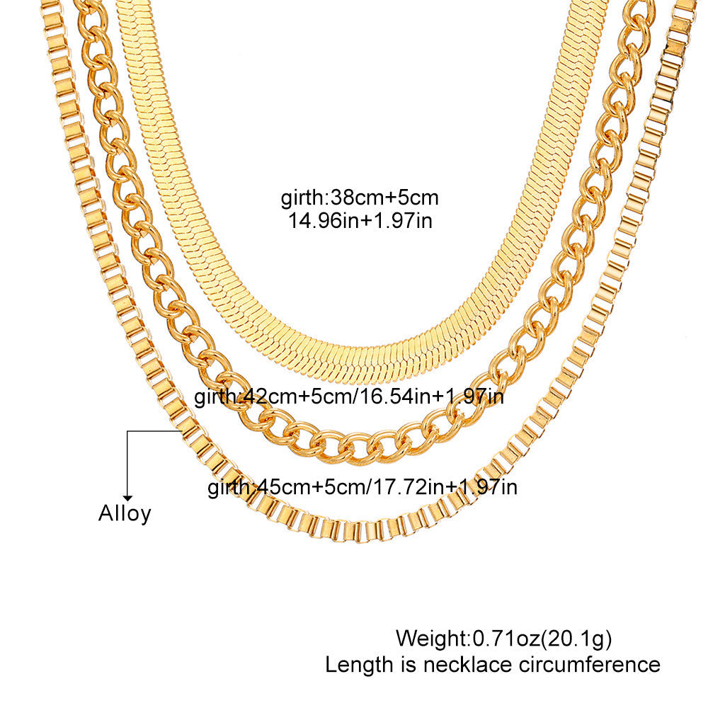Three Link Chains Jewelry Necklace Snake Chain