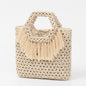 Beach Vacation Wooden Bead Bag – Handwoven Women's Travel Tote, Fringe Boho Handbag