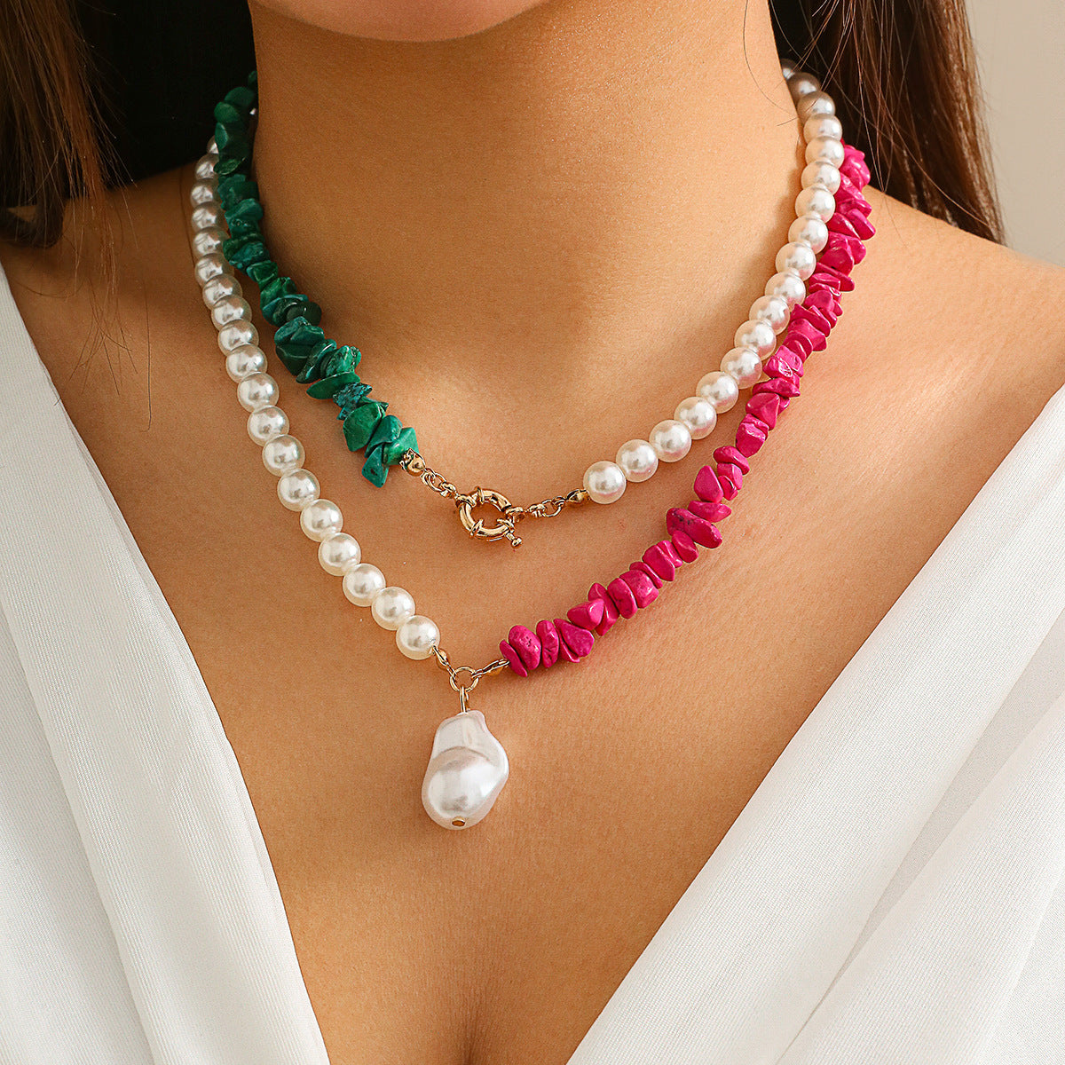 Vintage Multi-layer Beaded Chain Choker Necklaces