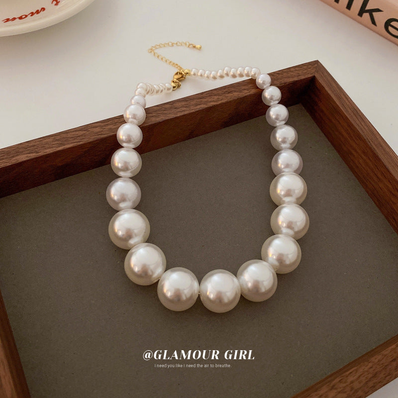 Vintage Beaded Chain Necklace Ethnic Imitation Big Pearl