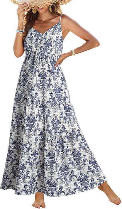 Summer Dress Casual Women's Bohemian Sleeveless Print Long Layered Long Dress Beach Dress