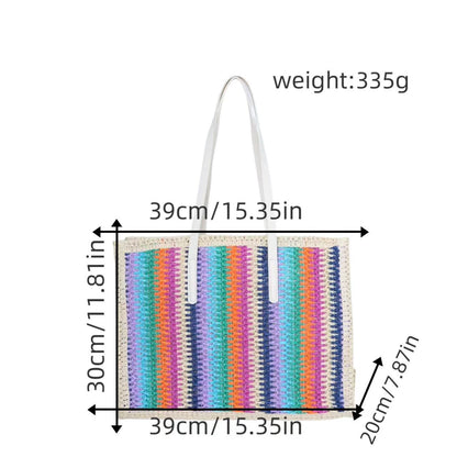 Colorful Large Capacity Woven Shoulder Bag - Beach Straw Tote, Lazy Casual Handheld Purse