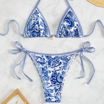 Printed Two-Piece Bikini Set with Adjustable Straps Women's Swimsuit