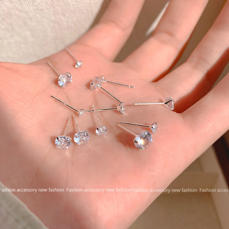Round Crystal Zircon Stud Earrings
