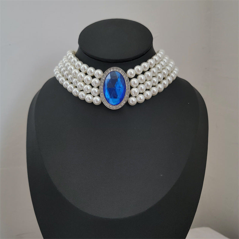 French Elegant Retro Multi Row Pearl Choker Necklace
