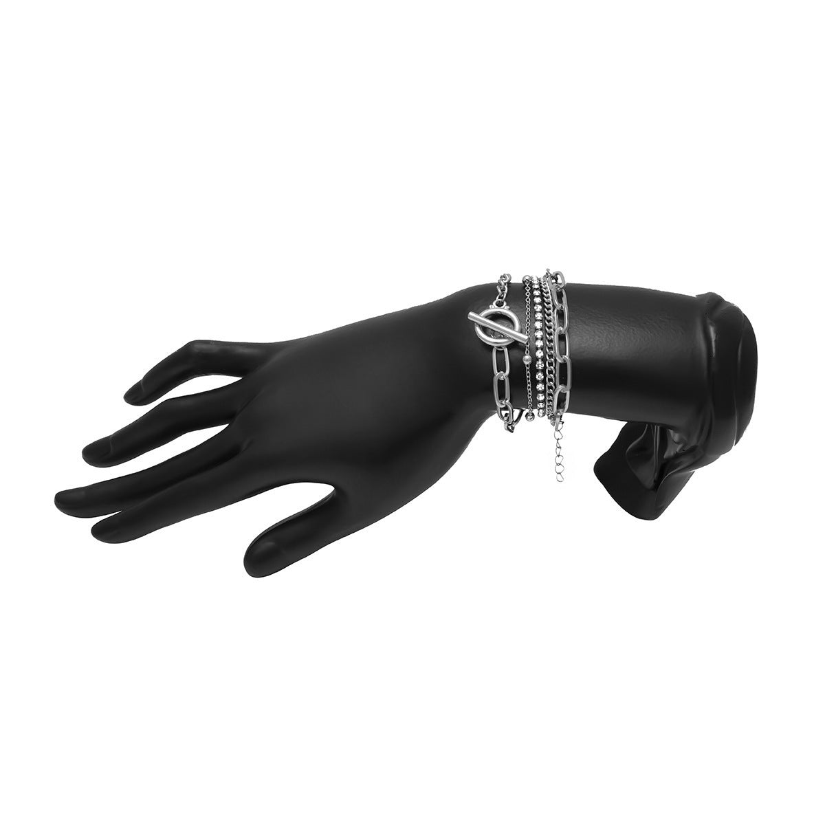 Thin Chain Layered Rhinestone Chain Bracelet Set