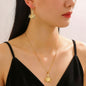 Vintage Crown Lion Sun Pattern Gold Pendant Earrings Necklace Punk Stainless Steel Set