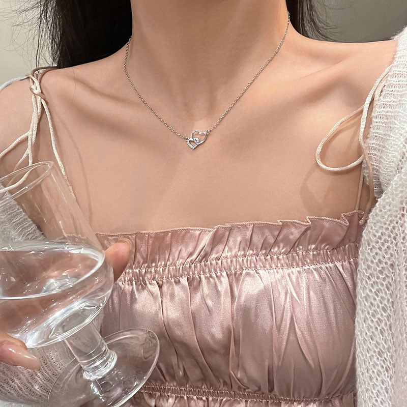 Double Ring Heart Sweet Pendant Necklace
