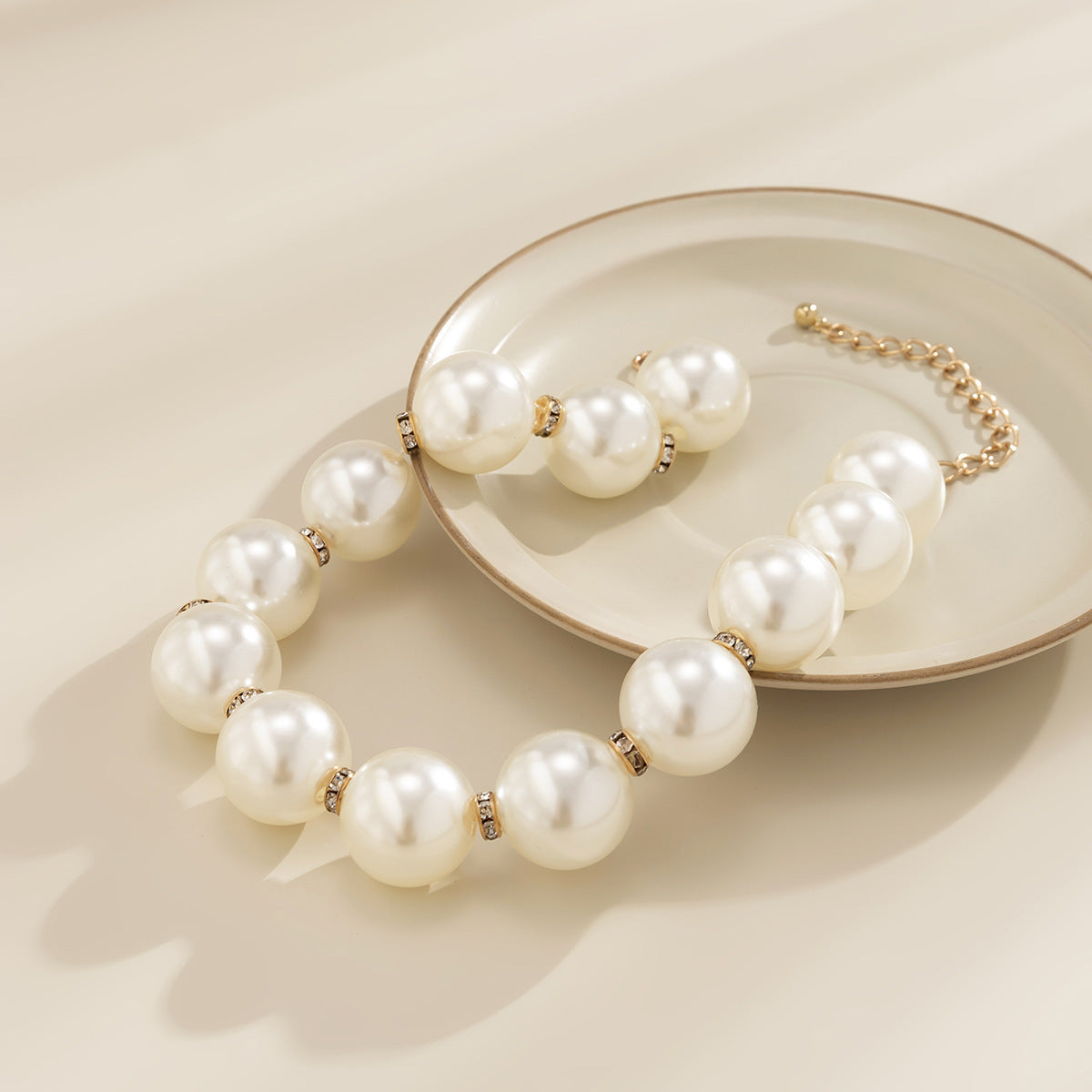 Bridal Statement Necklace Jewelry Big Pearl Rhinestone Choker