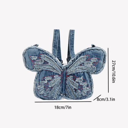 Design washed denim bag, butterfly shaped bag, punk denim bag, shoulder bag, backpack purse for women