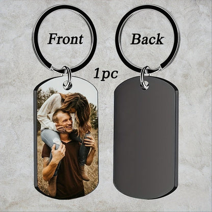 Stainless Steel Necklace Men and Women Personalized Custom Keychain with Pictures - Double Sided Engraving Photo Text Customized Key Chains for Men Boyfriend
