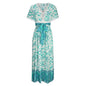 Women's Short Sleeve Lace Trim Tie-Waist Bohemian Dress Vacation Beach Dress Floral