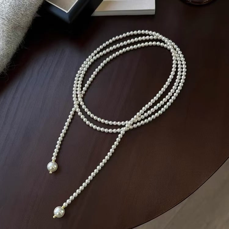 Long Tassel Pearl Chain Imitation Choker Necklace