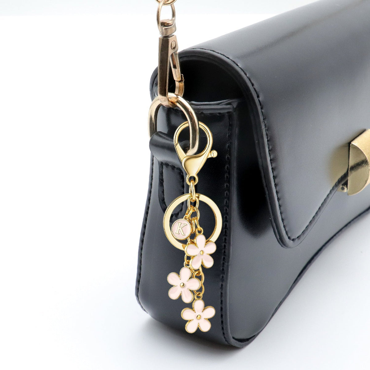 Initial Keychain Flower Charms for Key Cute Letter Keyring Bag Charm 26 Letter Flower Cherry Blossom Daisy Keychain