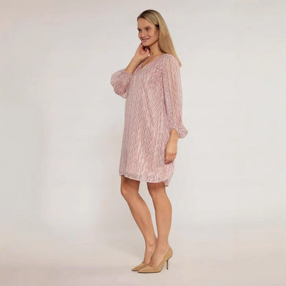Spring V-Neck Solid Textured Long Sleeve Dress – Elegant French Style Midi for Women