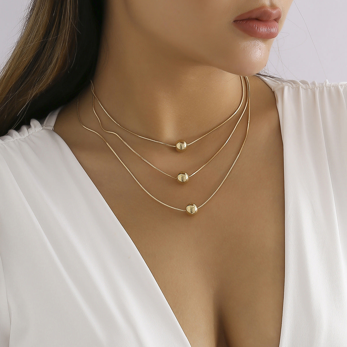 Custom Fashion Simple Jewelry Multi 3 Layers Beads Pendant Necklace