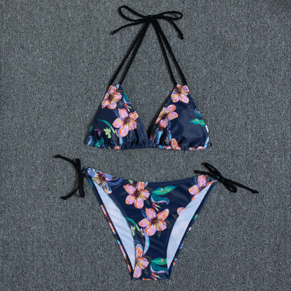Multi-color printed neck strap halter sexy split bikini swimsuit