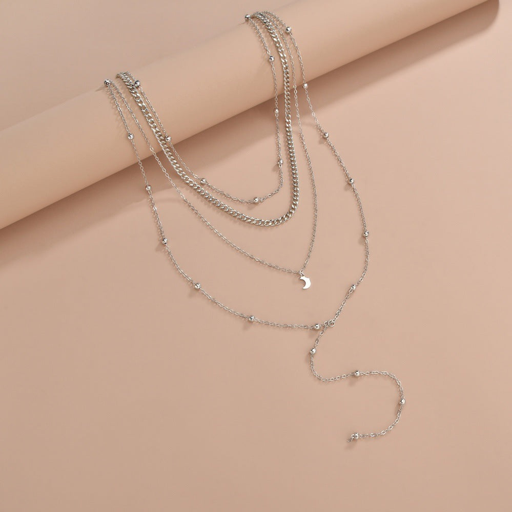 Fashion Jewelry Moon Pendant Layered Necklace