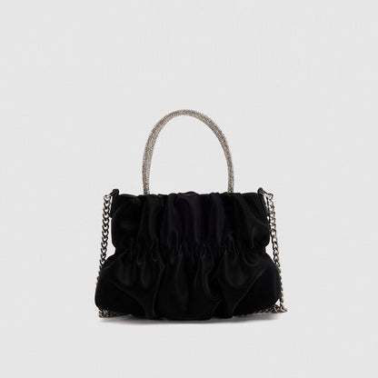Mini rhinestone hand-held pleated bag, fashion party tote crossbody cloud chain woman