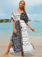 Printed Beach Cover-Up Maxi Dress ¨C Vacation Bikini Kimono, Sun Protection Long Dress