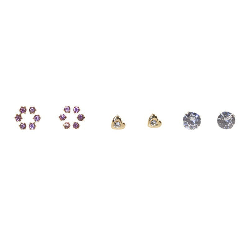 Heart Zircon Flower Earring Sets