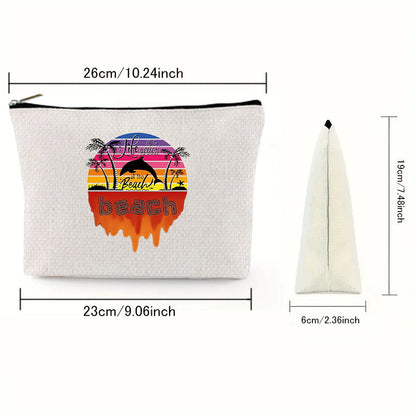 Linen printed cosmetic bag, cosmetic lipstick storage bag, small simple zipper evening clutch bag,