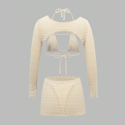Sexy Bikini Swimsuit Long Sleeve Cover Up Skirt 4 Piece Set