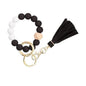 PU Tassel Keychain Bag charm Silicone Beaded Keychain Wristlet Key Ring Bracelet Cute Car Key Chain Holder for Women Girls