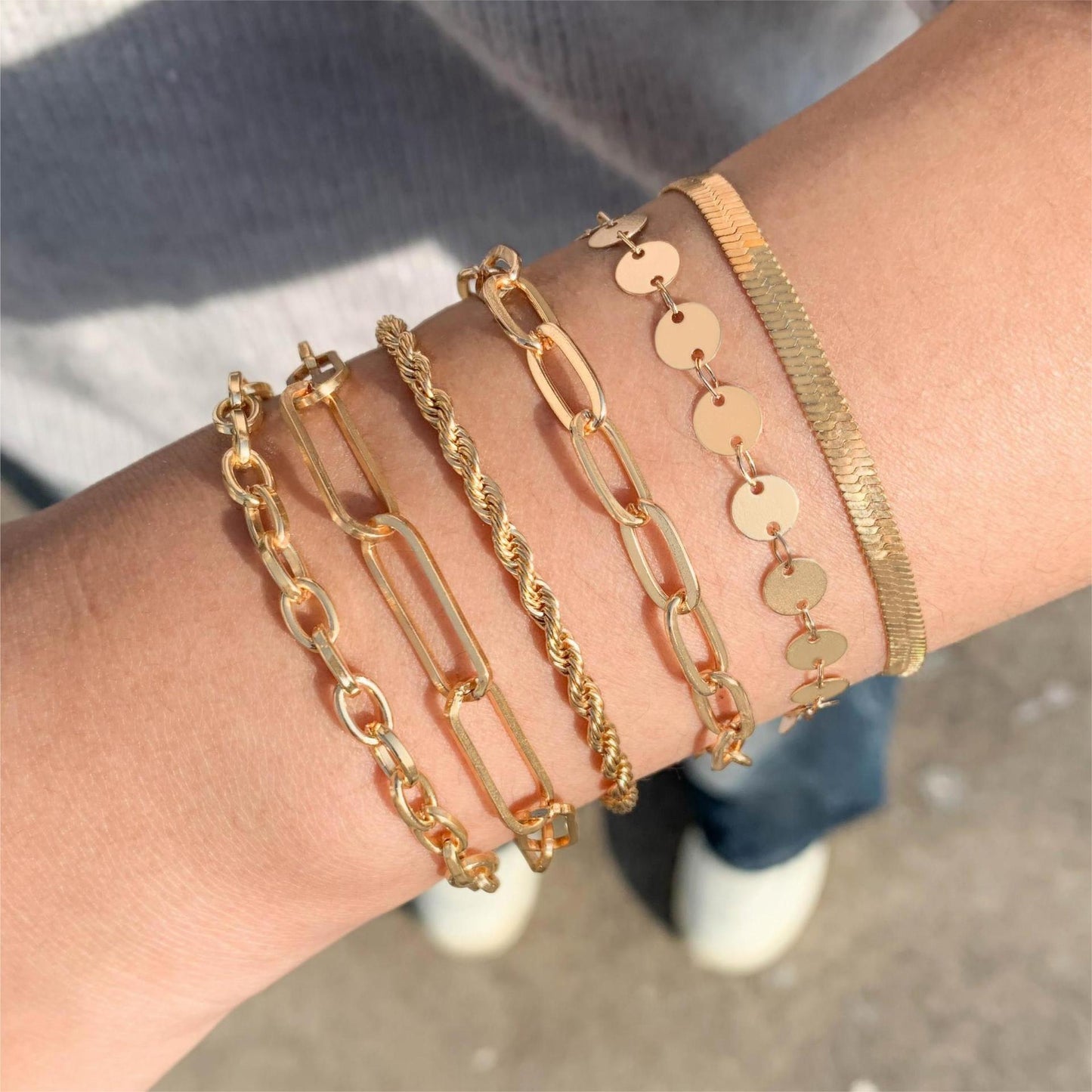 Rectangle Paper Clip Chain Bracelet Set