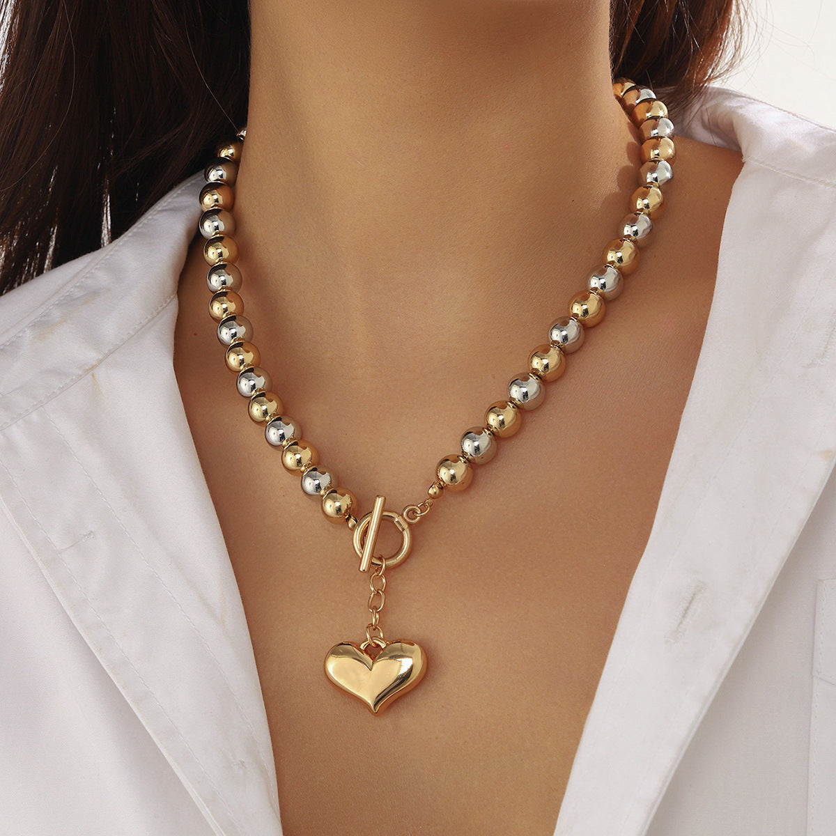 Chunky Heart Pendant Beaded Necklace