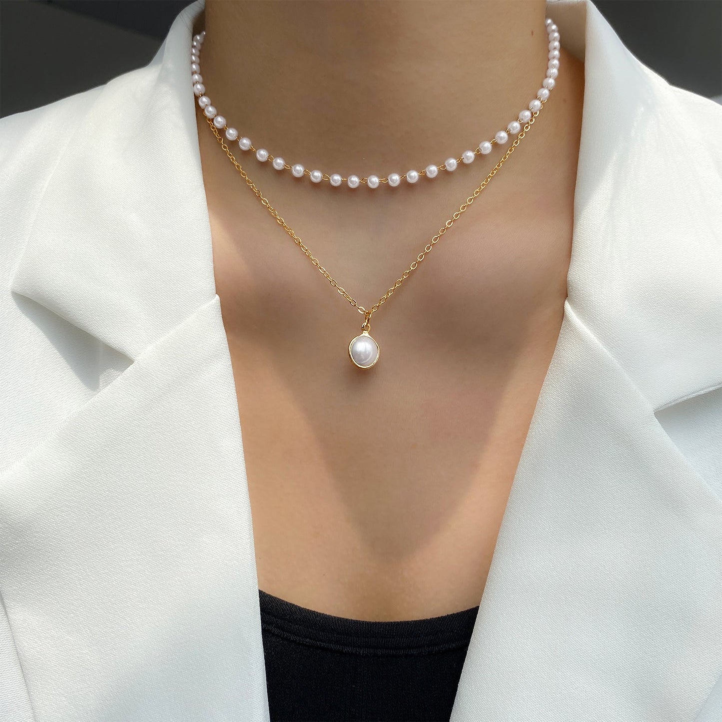 Pearl Tassel Pendant Necklace Double Layer
