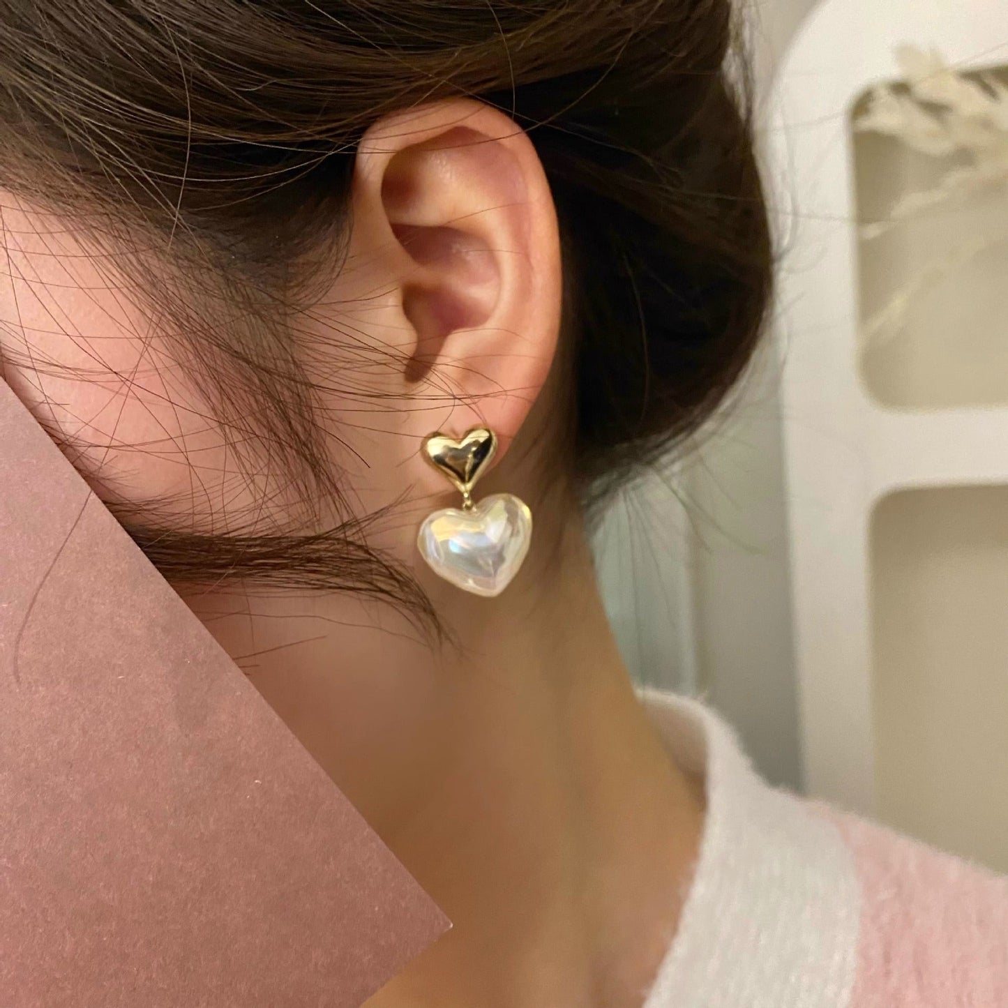 Double Heart Shape Stud Drop Earrings