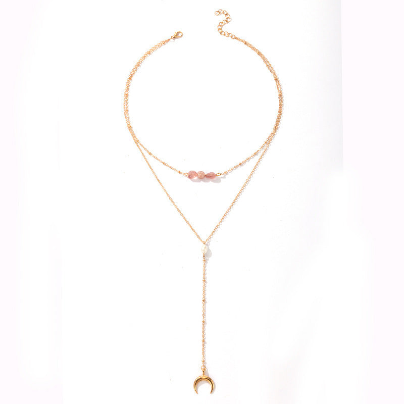 Double Layer Chain Moon Pendant Necklaces Jewelry