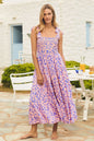 Sleeveless Floral Print Long Suspender Dress - Spice Girl Inspired A-Line Sundress for Tea Party & Casual Wear
