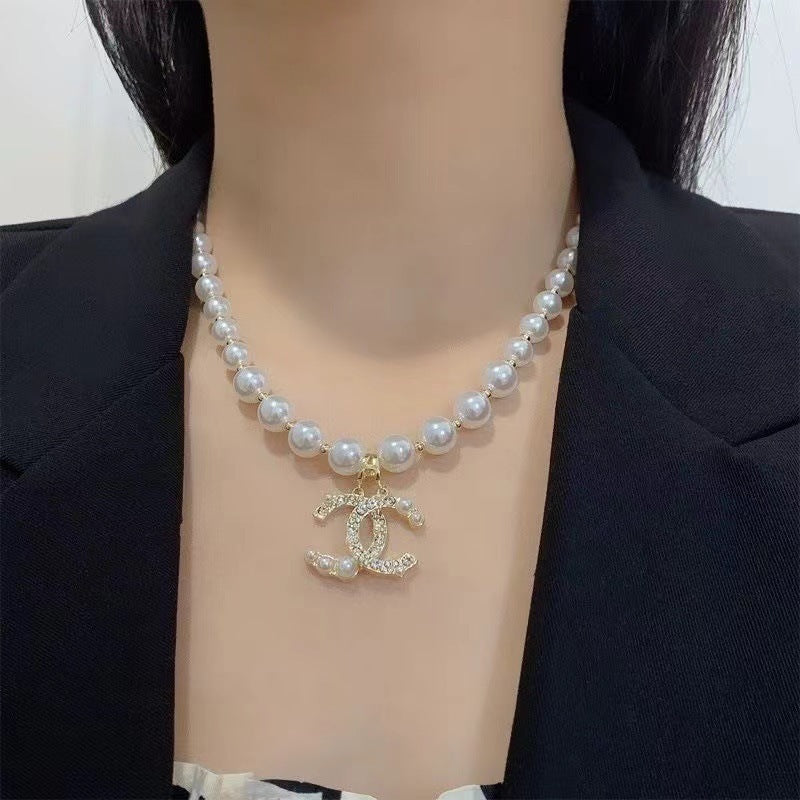 Double C Pearl Necklace Jewelry Set