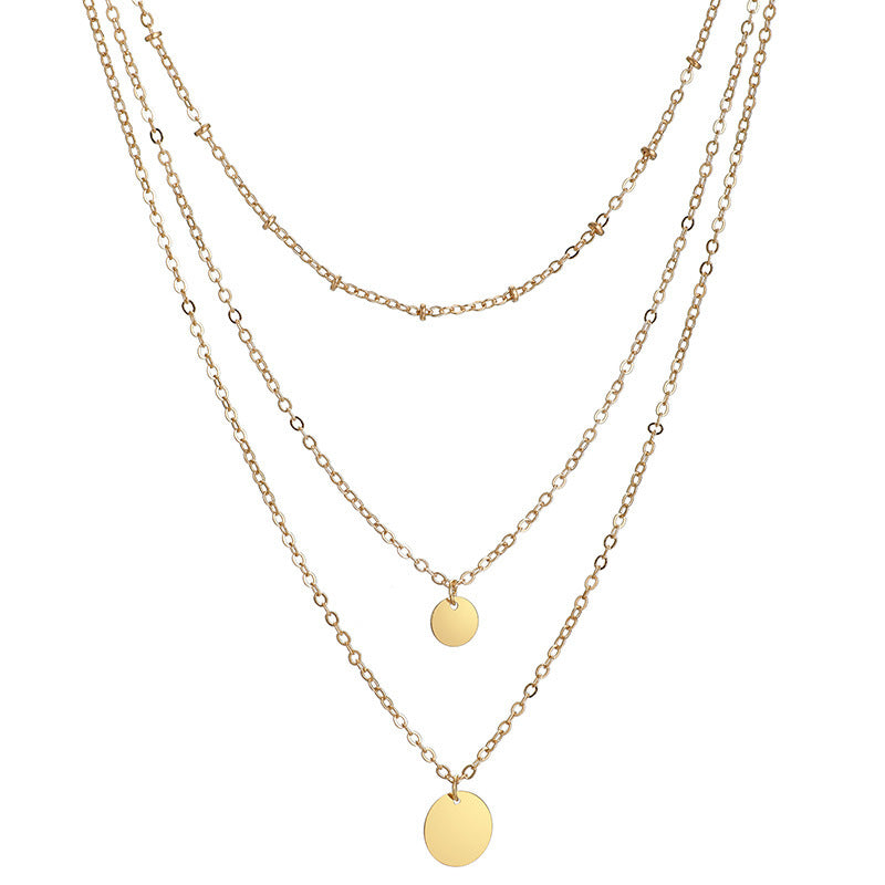 Fashion Multi Layered Round Pendant Chain Necklace