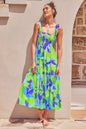 Sleeveless Floral Print Long Suspender Dress - Spice Girl Inspired A-Line Sundress for Tea Party & Casual Wear