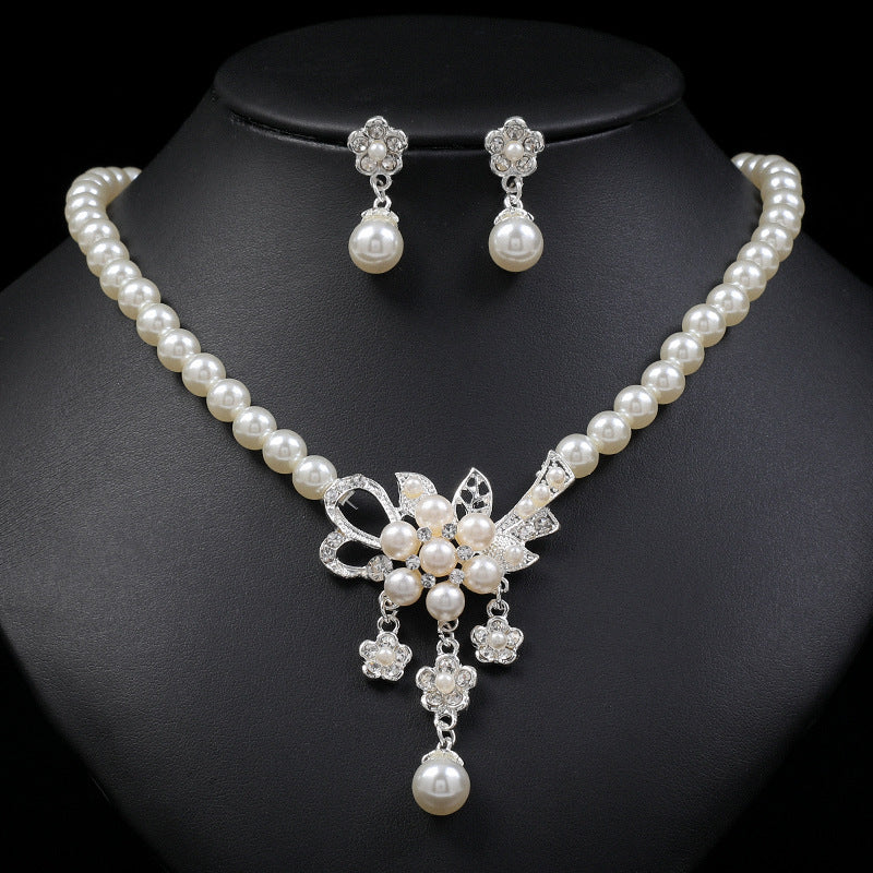 Pearl Flower Jewelry Set for Women Bridal Flower Statement