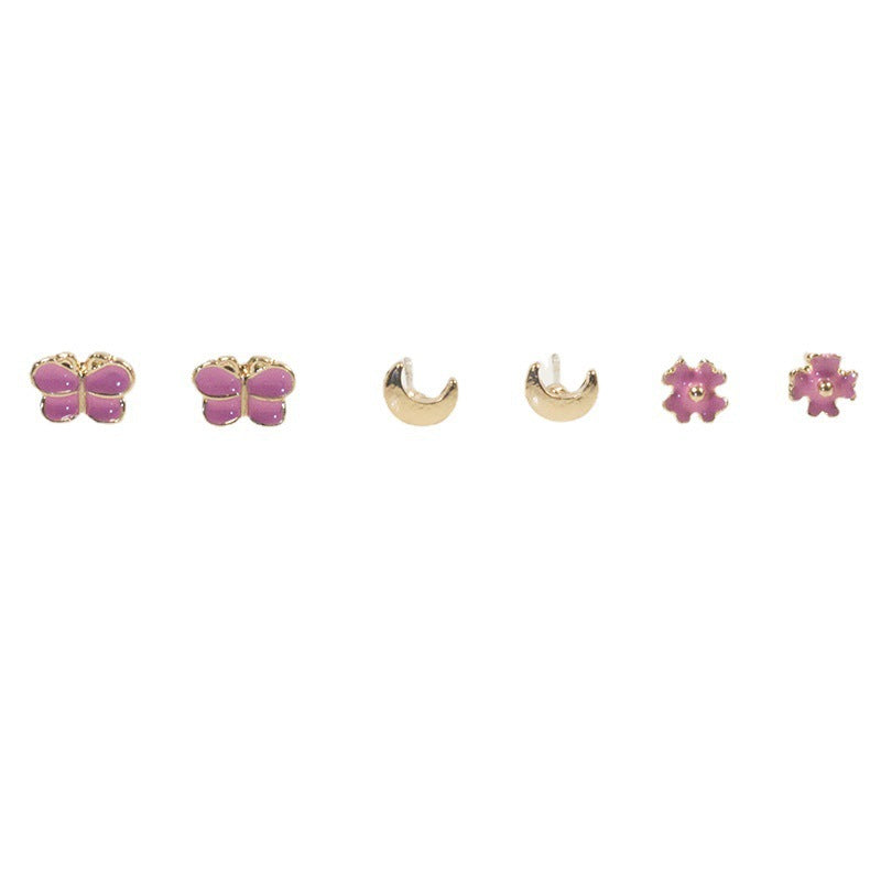 Butterfly Moon Flower Stud Earrings Set