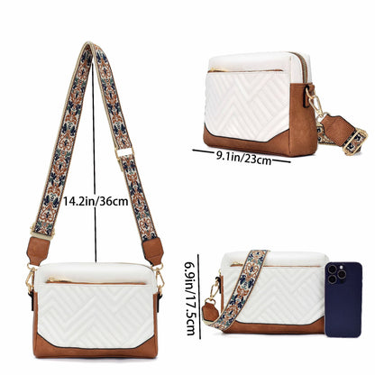 Quilted embroidered grid color matching small women crossbody bag, simple small square bag, shoulder messenger bag