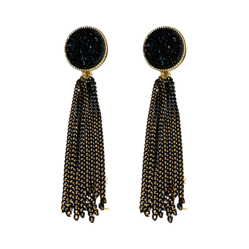 Long Crystal Tassel Dangle Earrings for Women