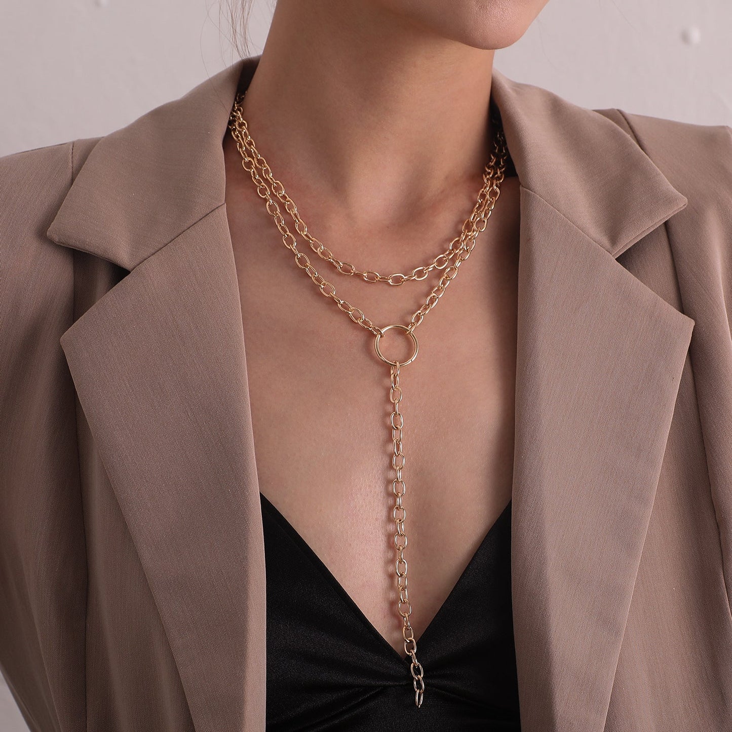 Punk Exaggerated Long Ring Multi-layer Necklace