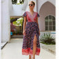 Casual vacation printed dresses lace-up big pendulum showing thin short sleeves
